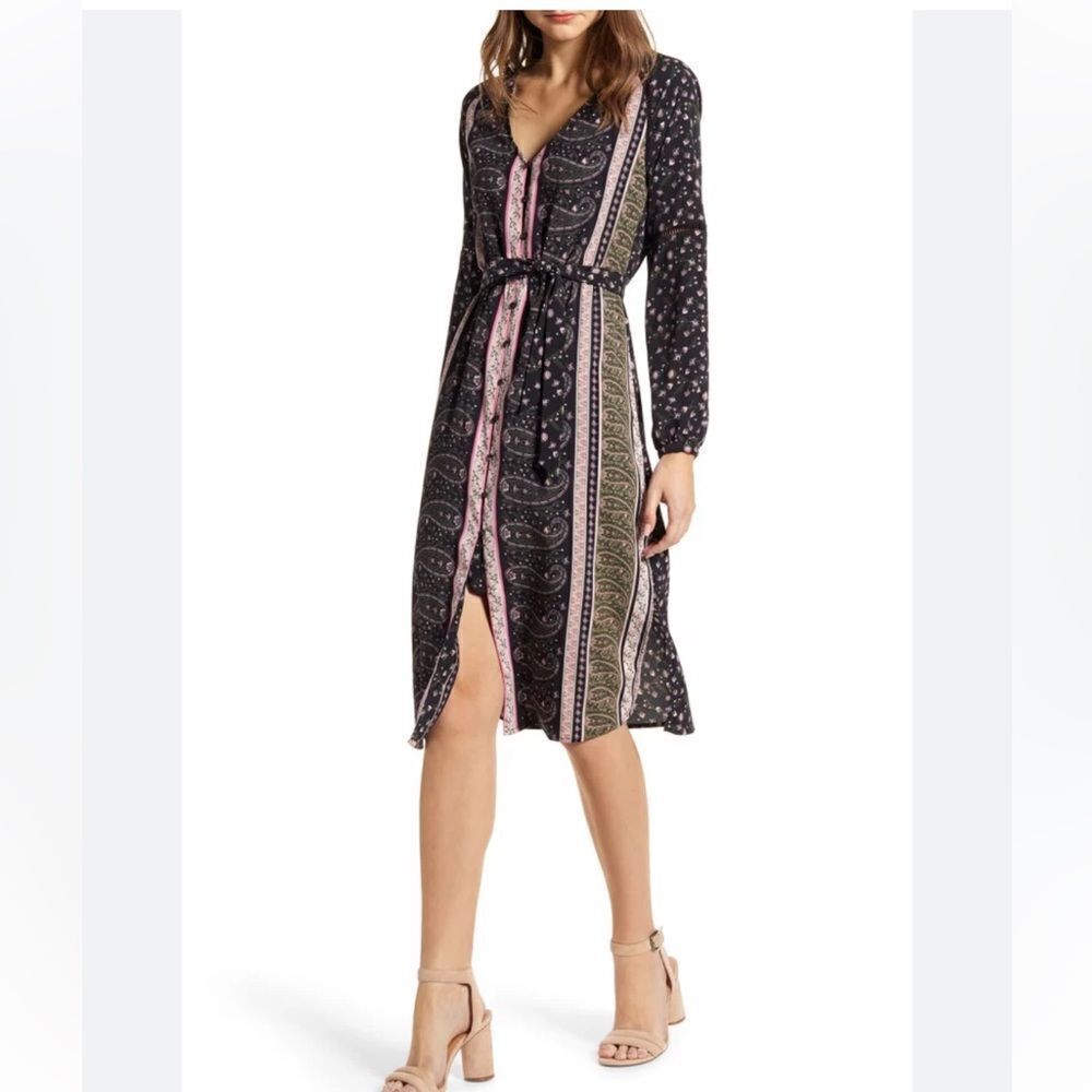 Cupcakes and Cashmere Nollie Stripe Long Sleeve Midi Dress Sz Small